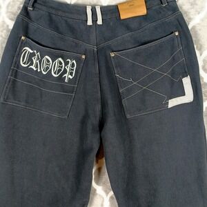 Troop Jeans Mens 36 Dark Blue Embroidered Baggy Hip Hop Soft Pants